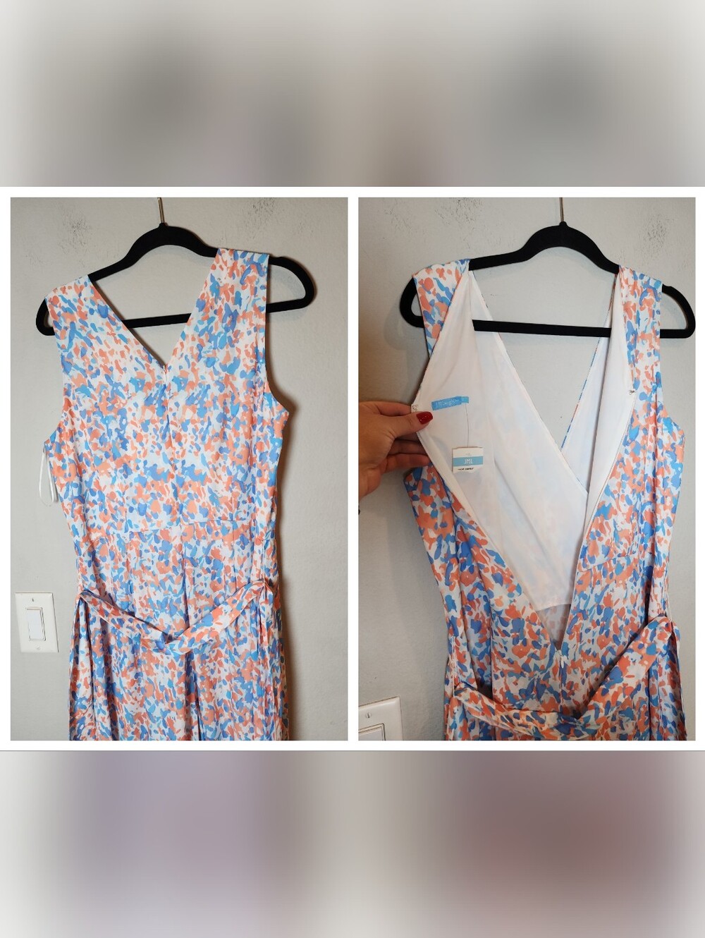 NWT J. McLaughlin Hermione V-Neck Wide Leg Sleeveless Jumpsuit Orange Blue Sz 8 - Picture 15 of 16
